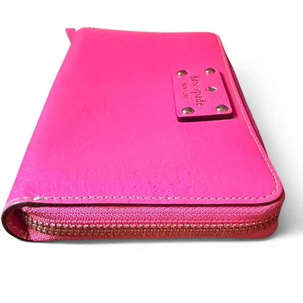 Kate Spade New York Hot Pink Pebbled Leather Zip Around Wallet 7.5x4 Clutch